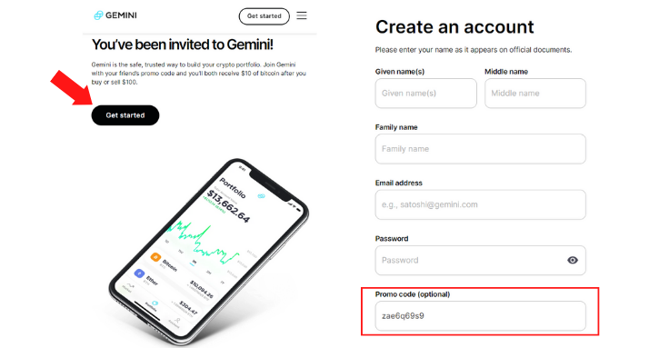 How to sign up with a Gemini referral code or link