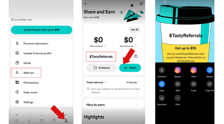 Where to find your MoneyLion referral code